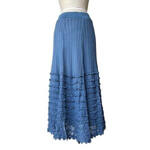 Anthropologie Maria Pavan‎ Sweater Maxi skirt Medium Blue drop waist Knit Ruffle